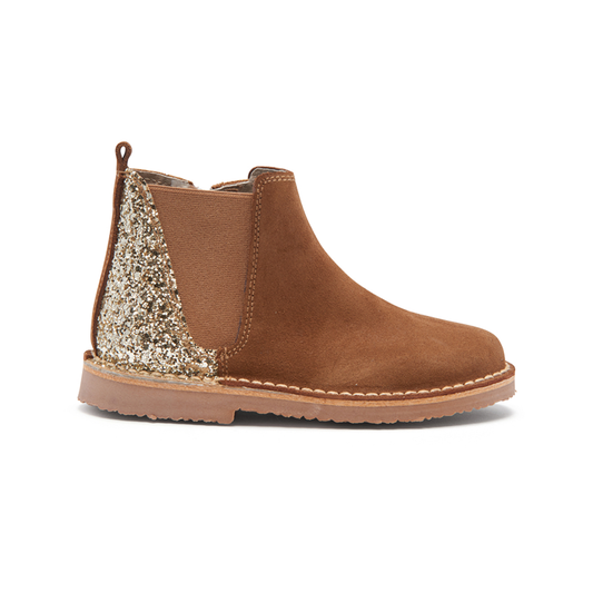 Children Chic Glitter and Suede Chelsea Boots in Camel