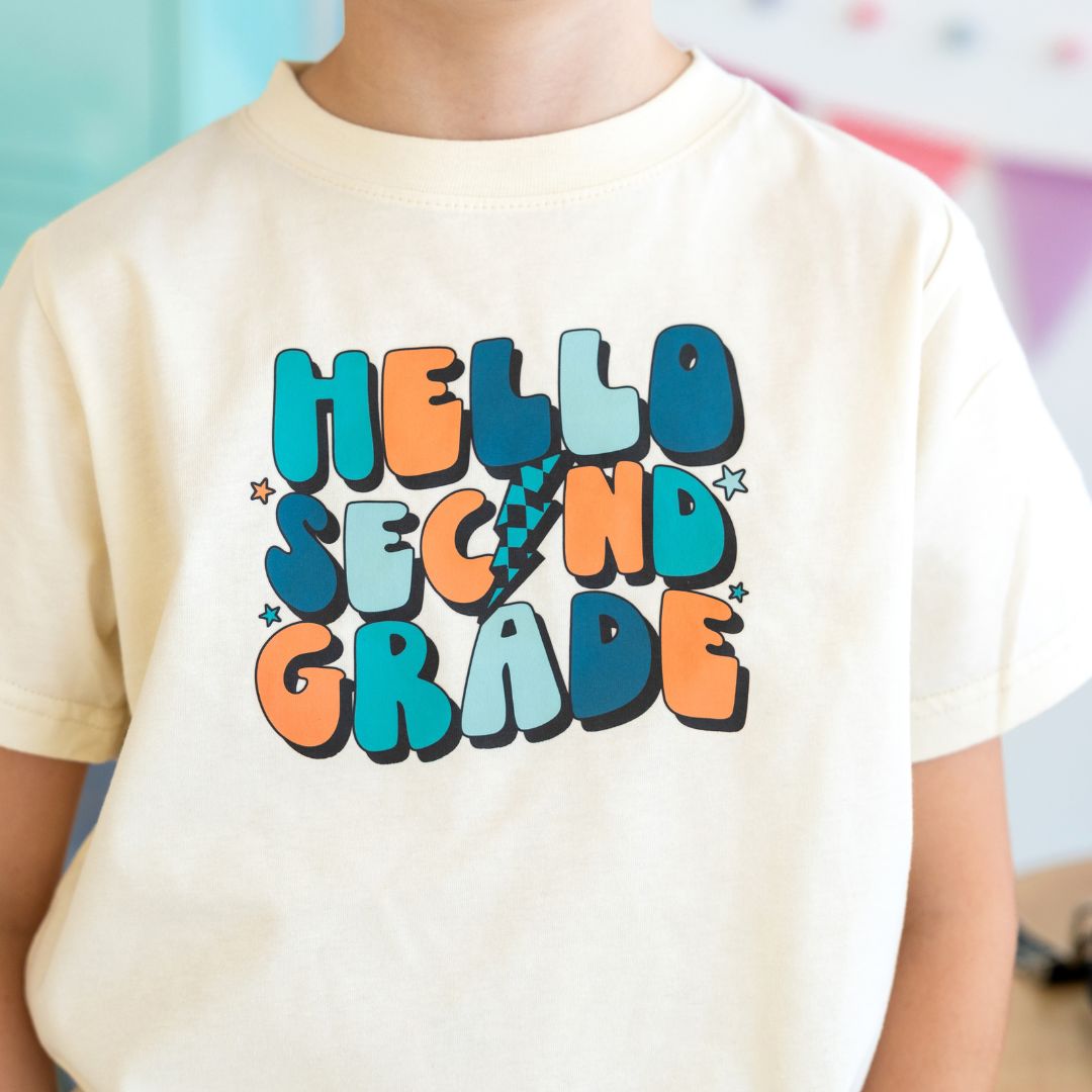 Sweet Wink Hello Second Grade Short Sleeve T-Shirt - Natural