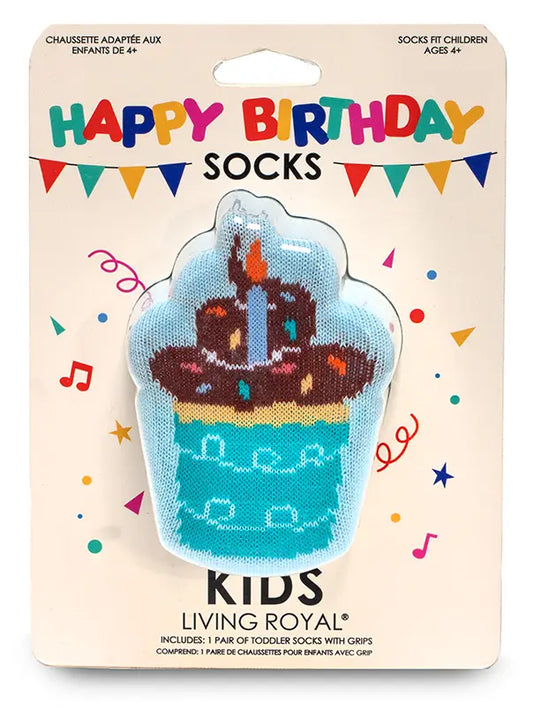 Living Royal Blue Birthday Cupcake 3D Packaged Crew Socks