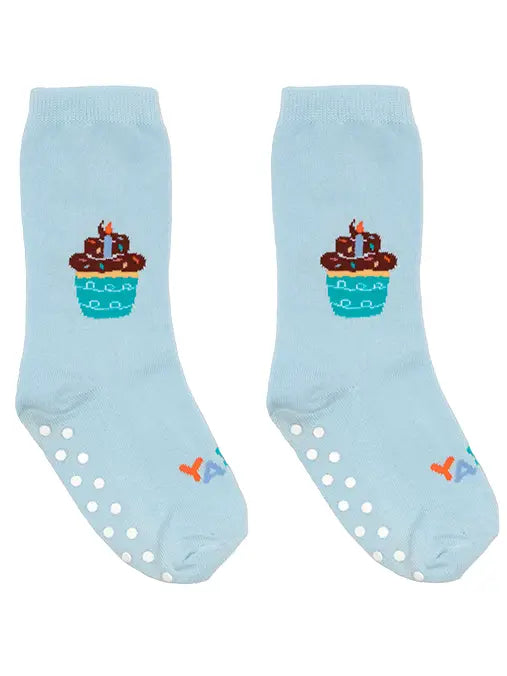 Living Royal Blue Birthday Cupcake 3D Packaged Crew Socks