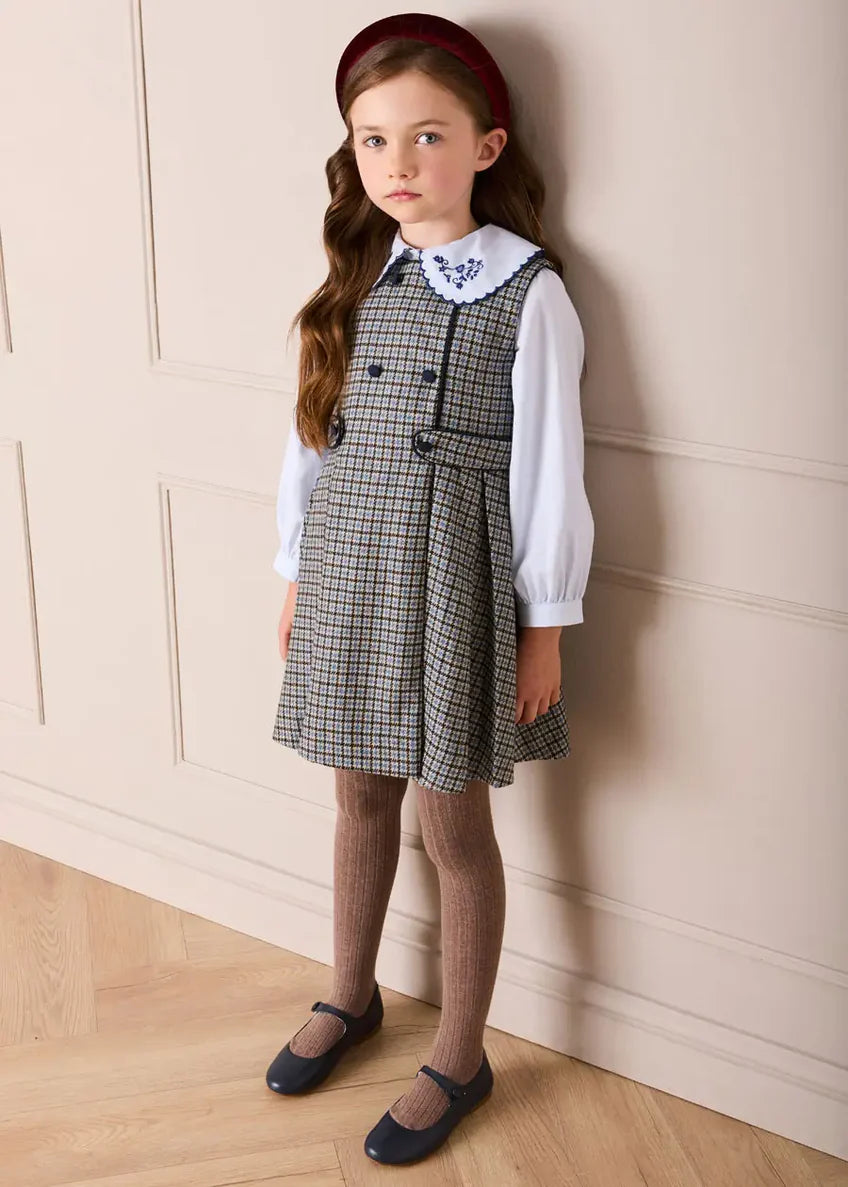Clermont Houndstooth Jacquard Pinafore Dress in Blue