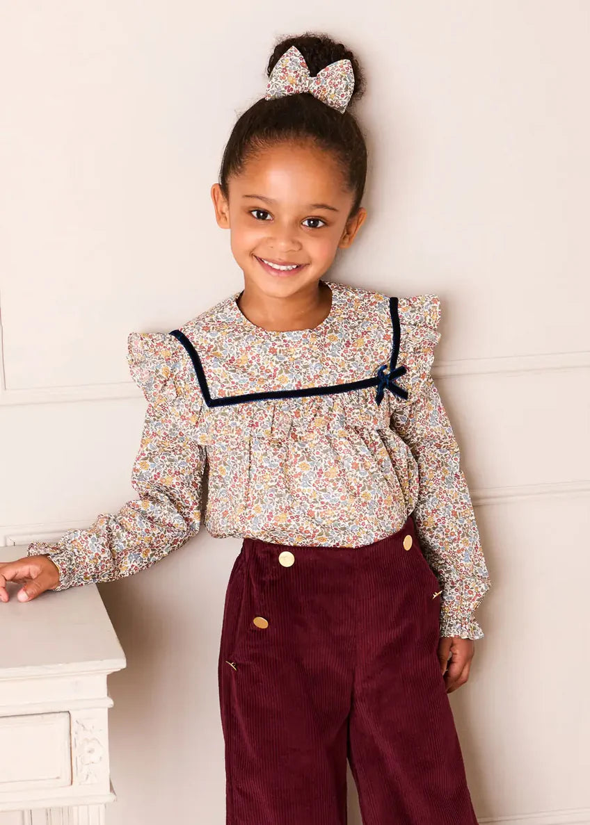 Marianne Floral Velvet Bow Detail Blouse in Toffee Made with Liberty Fabric