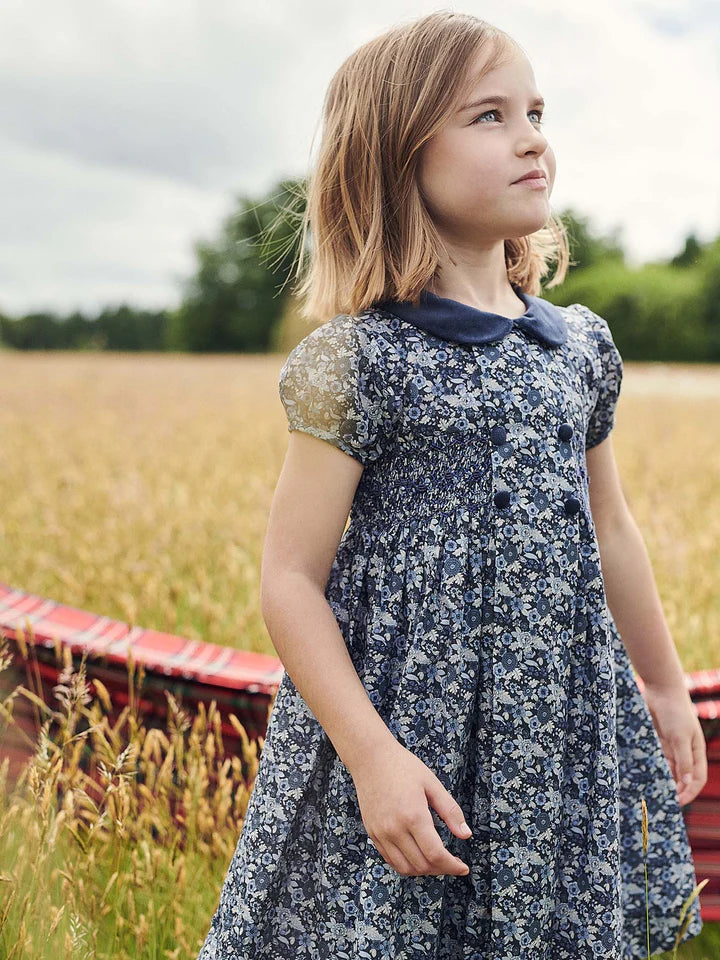 Navy Floral Arcadia Girl Hand Smocked Dress