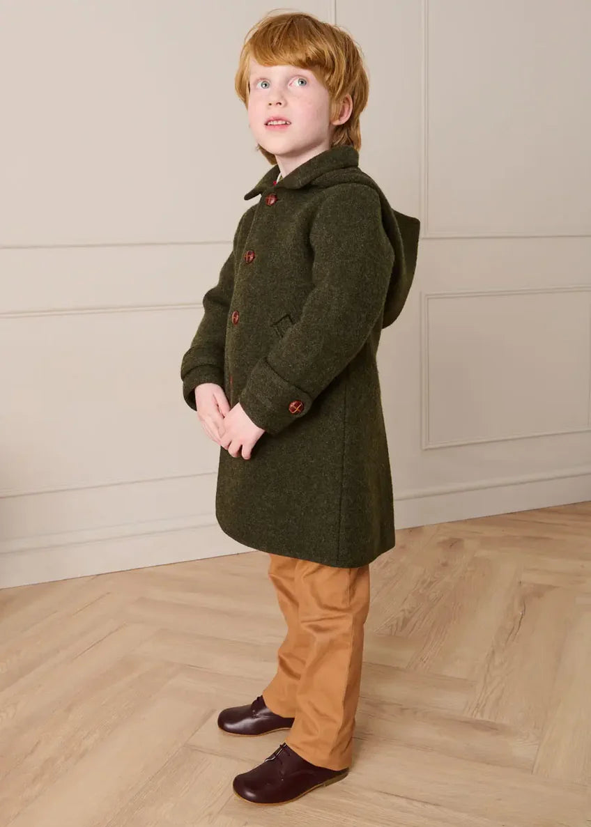 Double Faced Wool Toggle Fastening Duffle Coat in Green