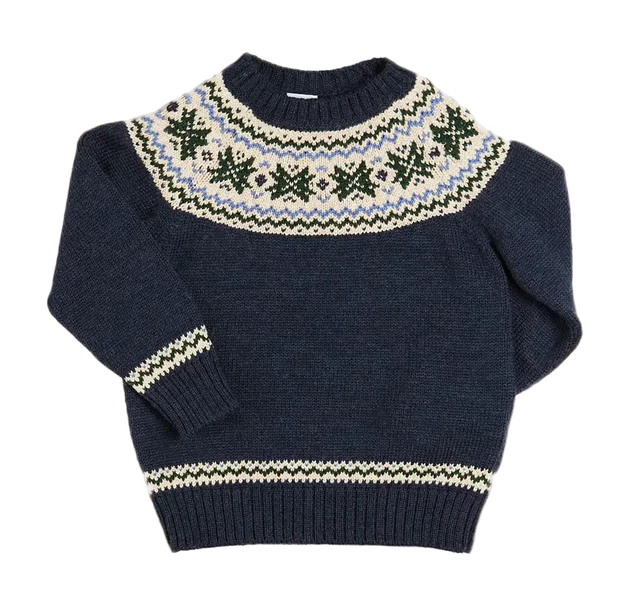 Classic Fair Isle Merino Wool Jumper in Navy