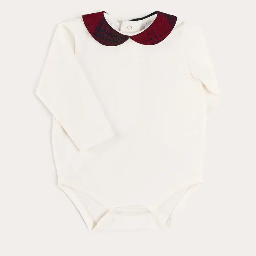 Pepa London Grovesnor Tartan Collar Long Sleeve Bodysuit in Red