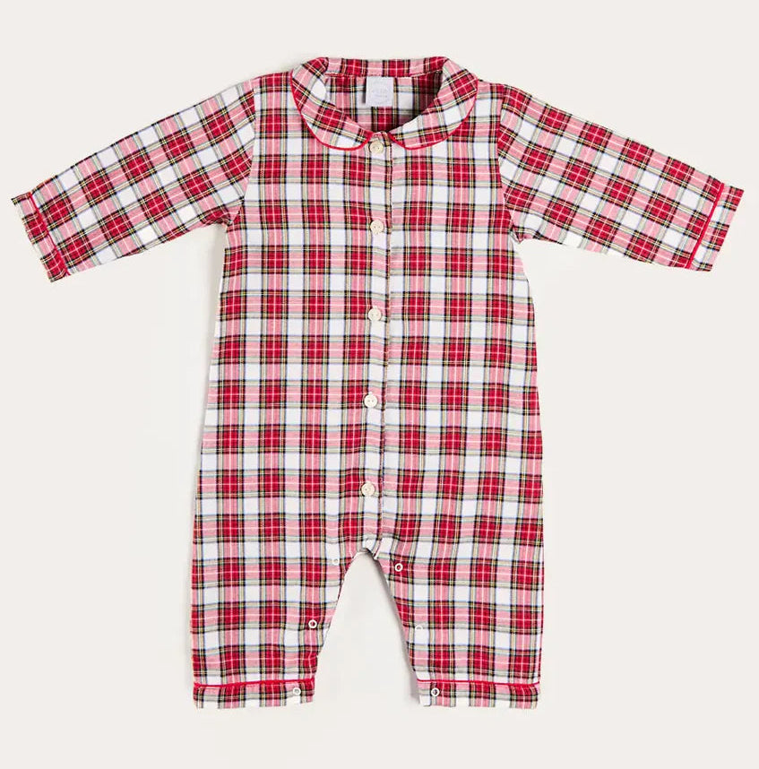 Pepa London Francis Tartan Long Sleeve All In One Pyjama in Red