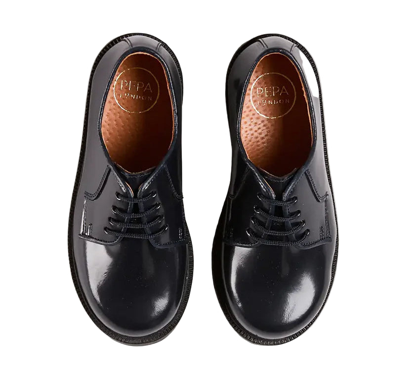 Pepa London Patent Leather Lace Up Shoes in Midnight Navy