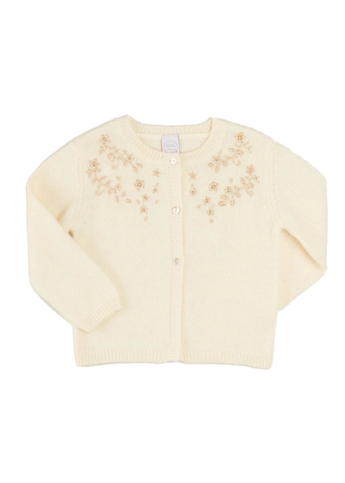 Pepa London Gold Embroidered Cardigan In Cream
