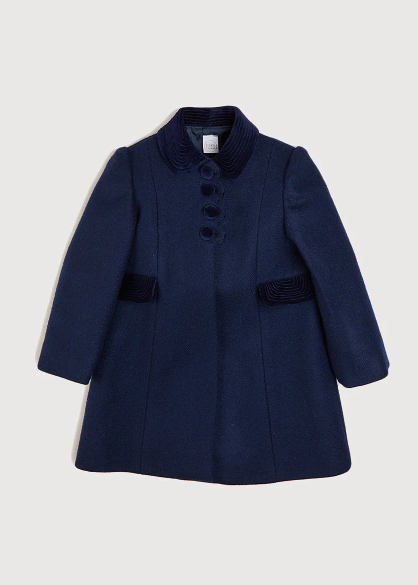 Single Breasted Scallop Detail Coat In Navy