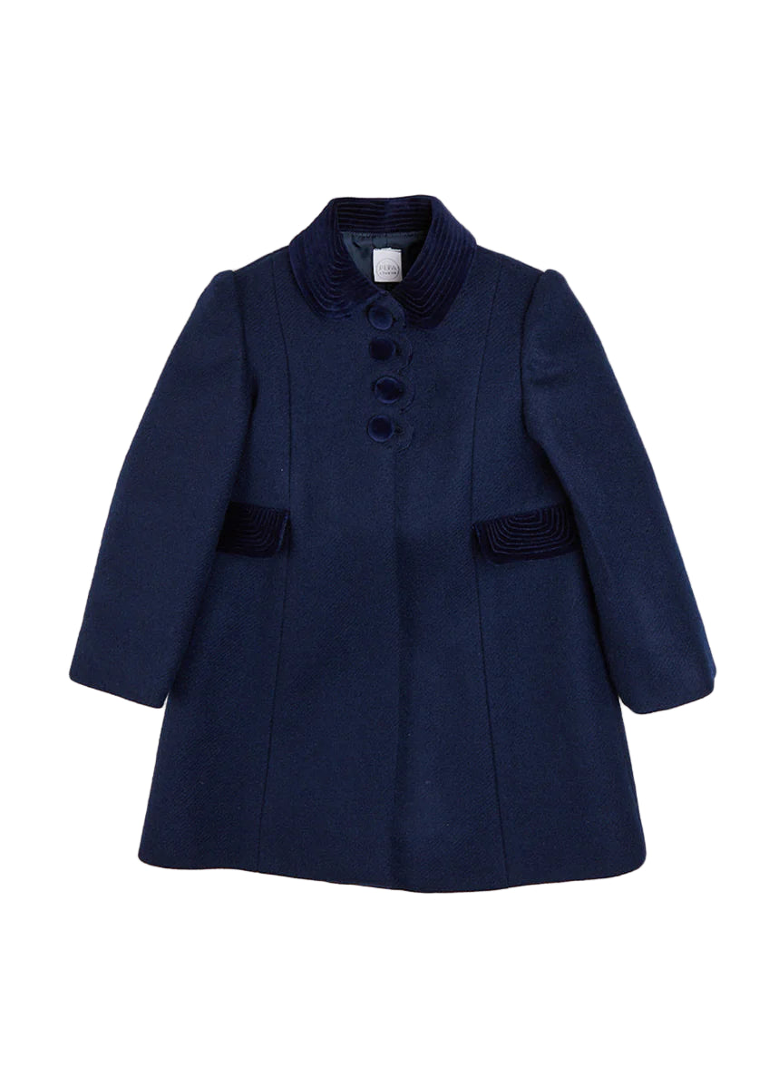Single Breasted Scallop Detail Coat In Navy