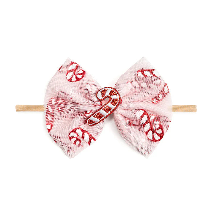 Candy Cane Confetti Christmas Tulle Baby Bow Headband