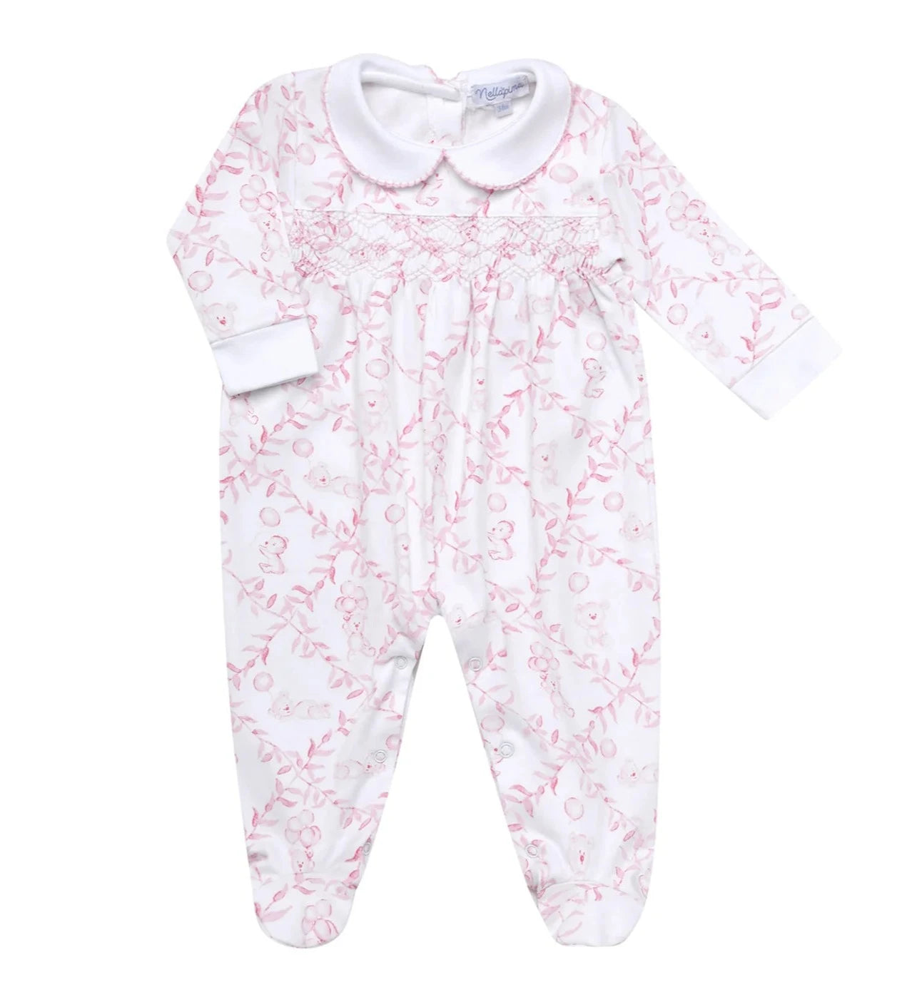 Nellapima Pink Bears Trellace Smocked Footie