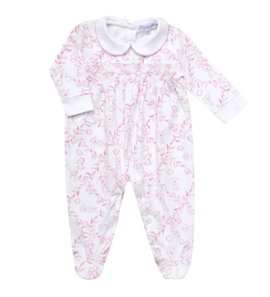 Nellapima Pink Bears Trellace Smocked Footie