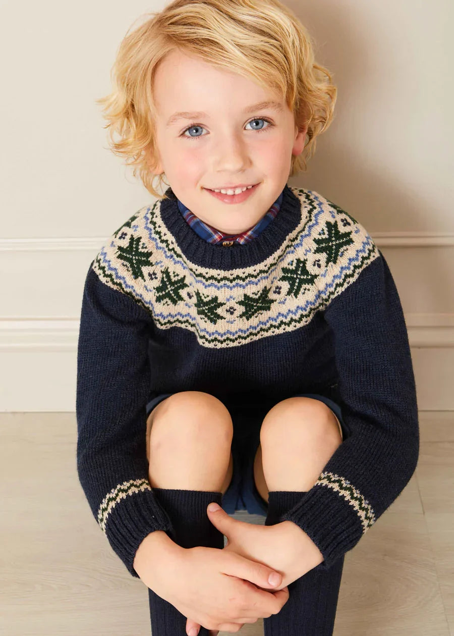 Classic Fair Isle Merino Wool Jumper in Navy