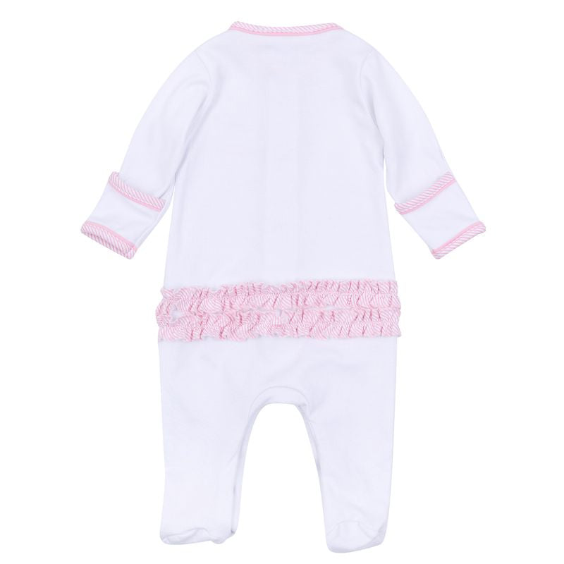 Santa Baby Embroidered Baby's First Christmas Ruffle Footie- Pink