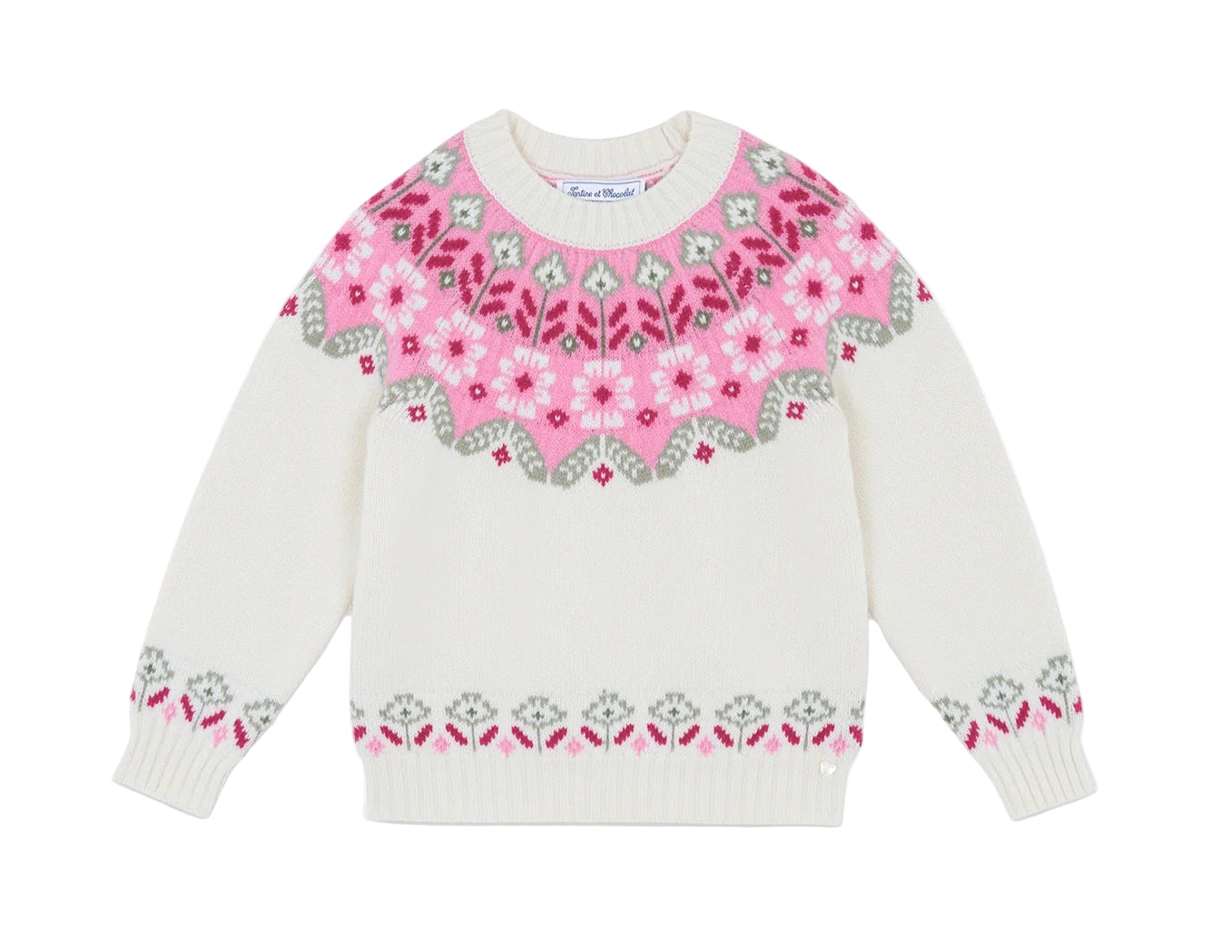 Pink and Ecru Jacquard Sweater
