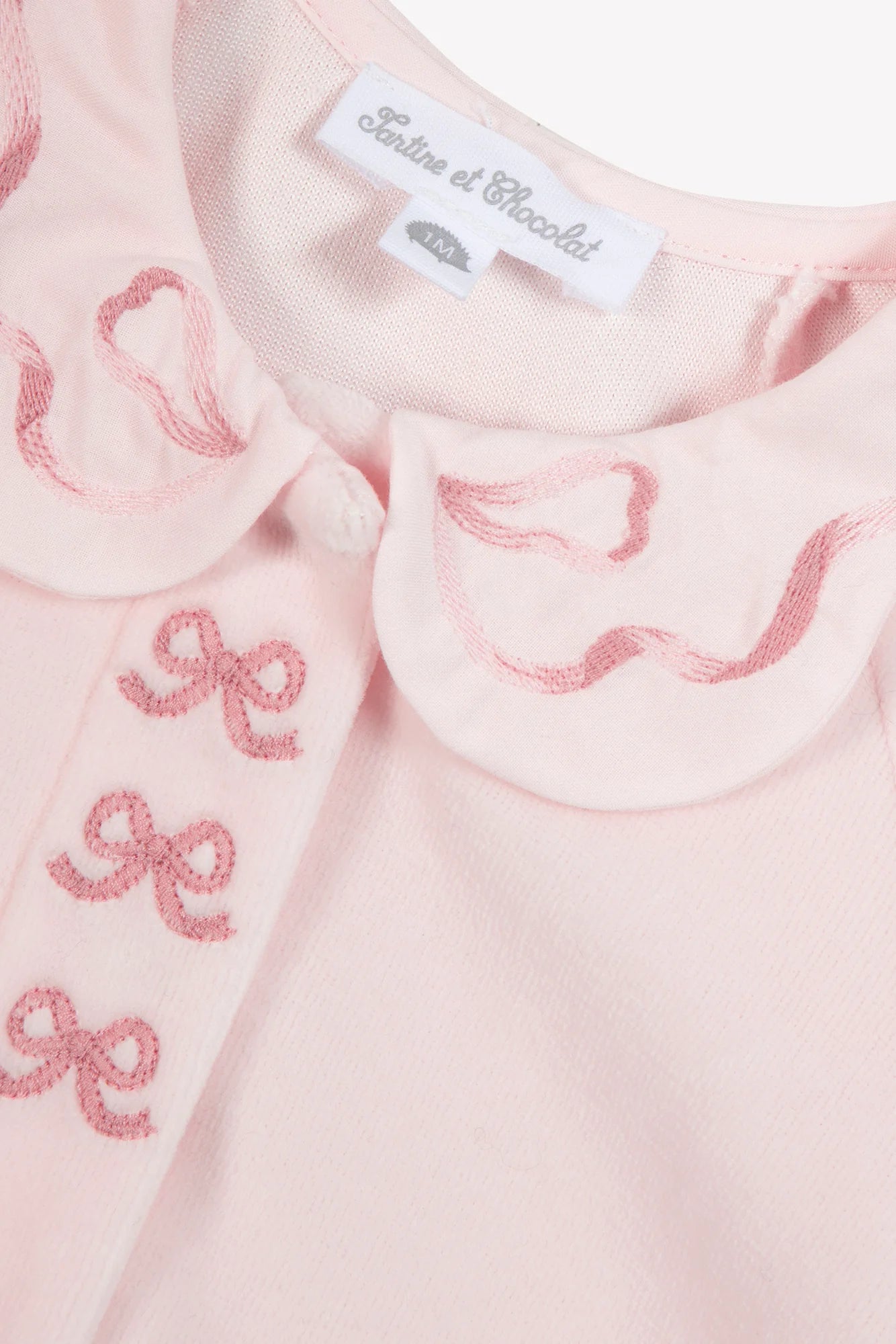 Tartine et Chocolat Bow Embroidered Footie- Pink