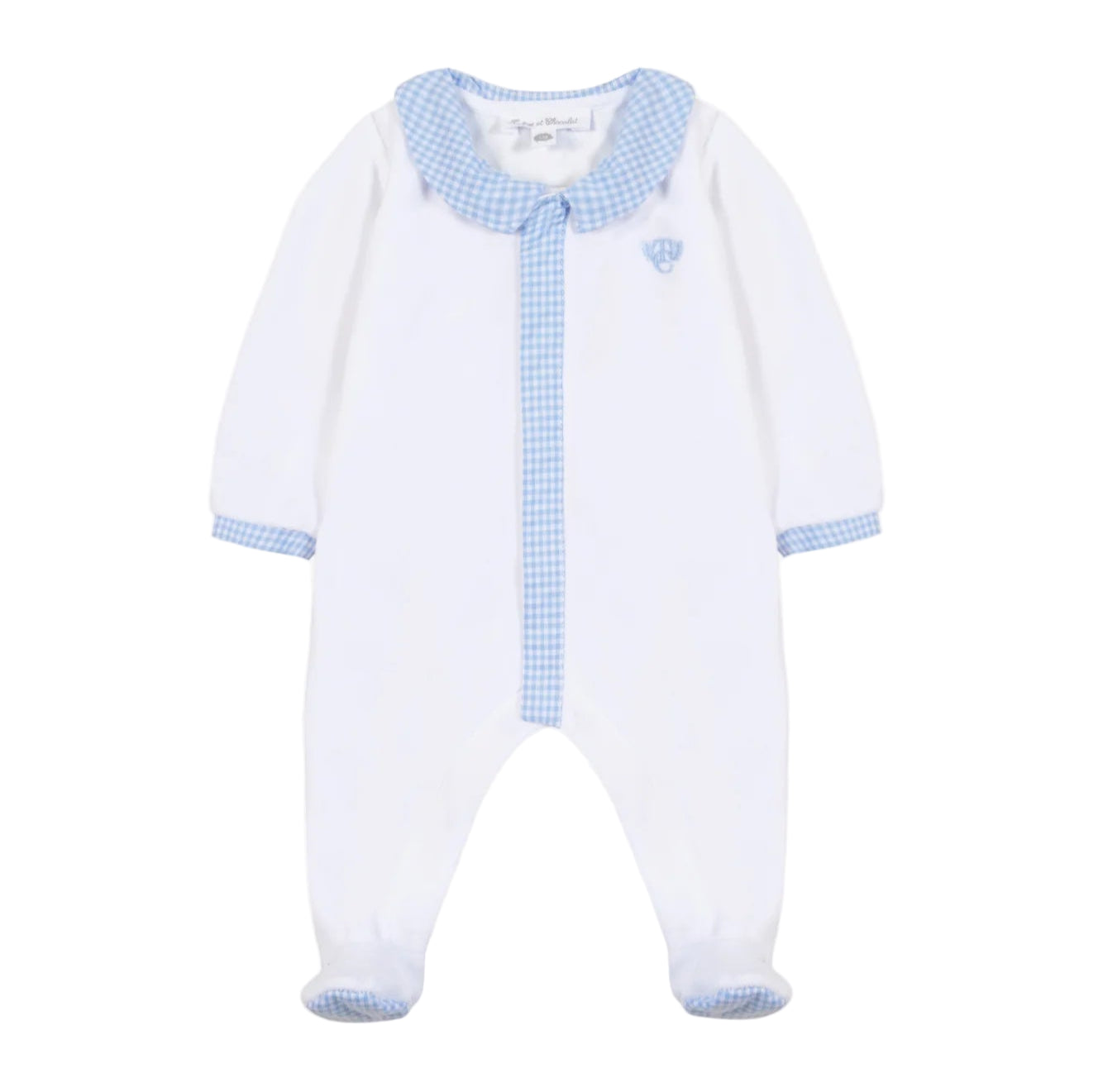 Tartine et Chocolat White and Blue Gingham Footie