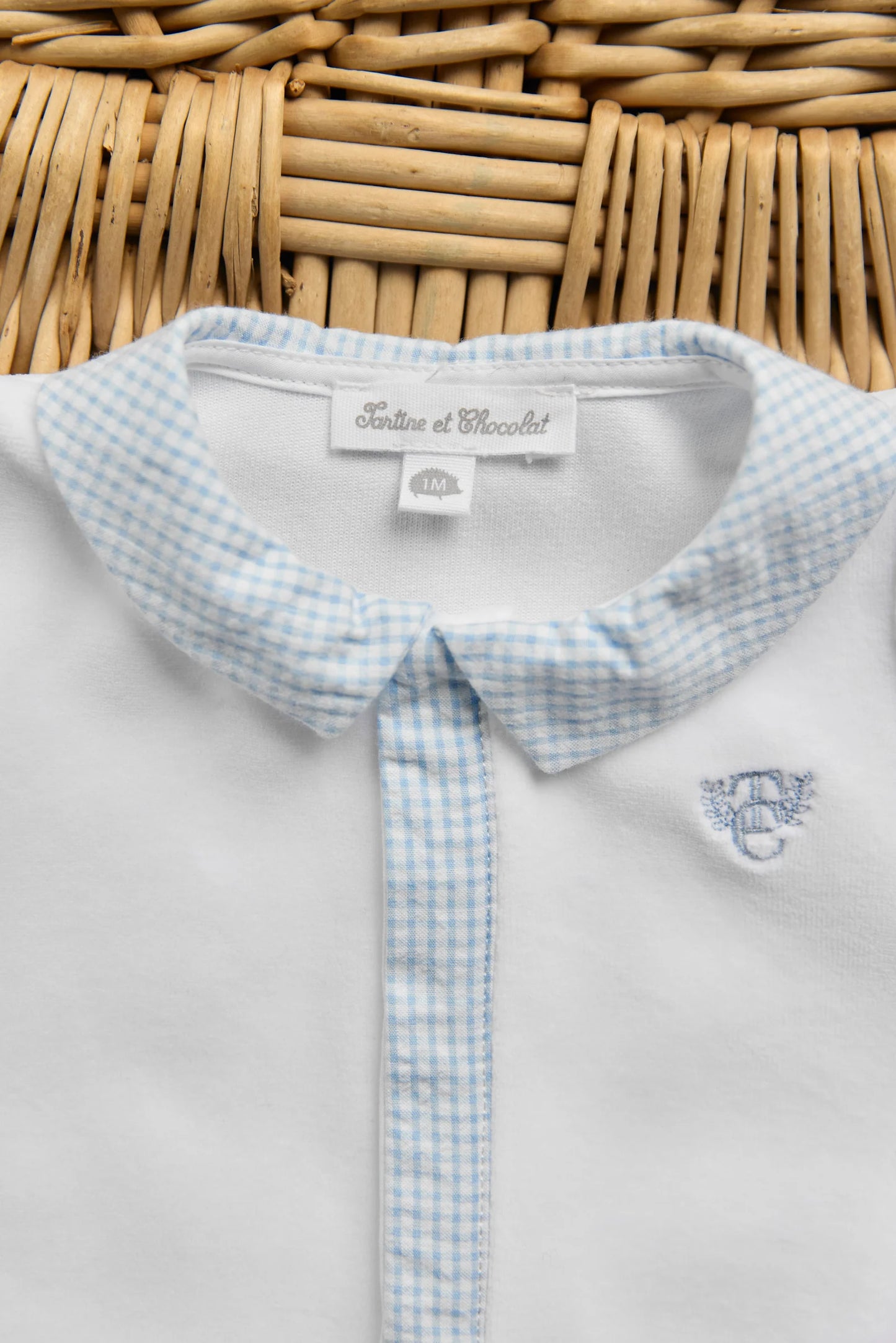 White and Blue Gingham Footie