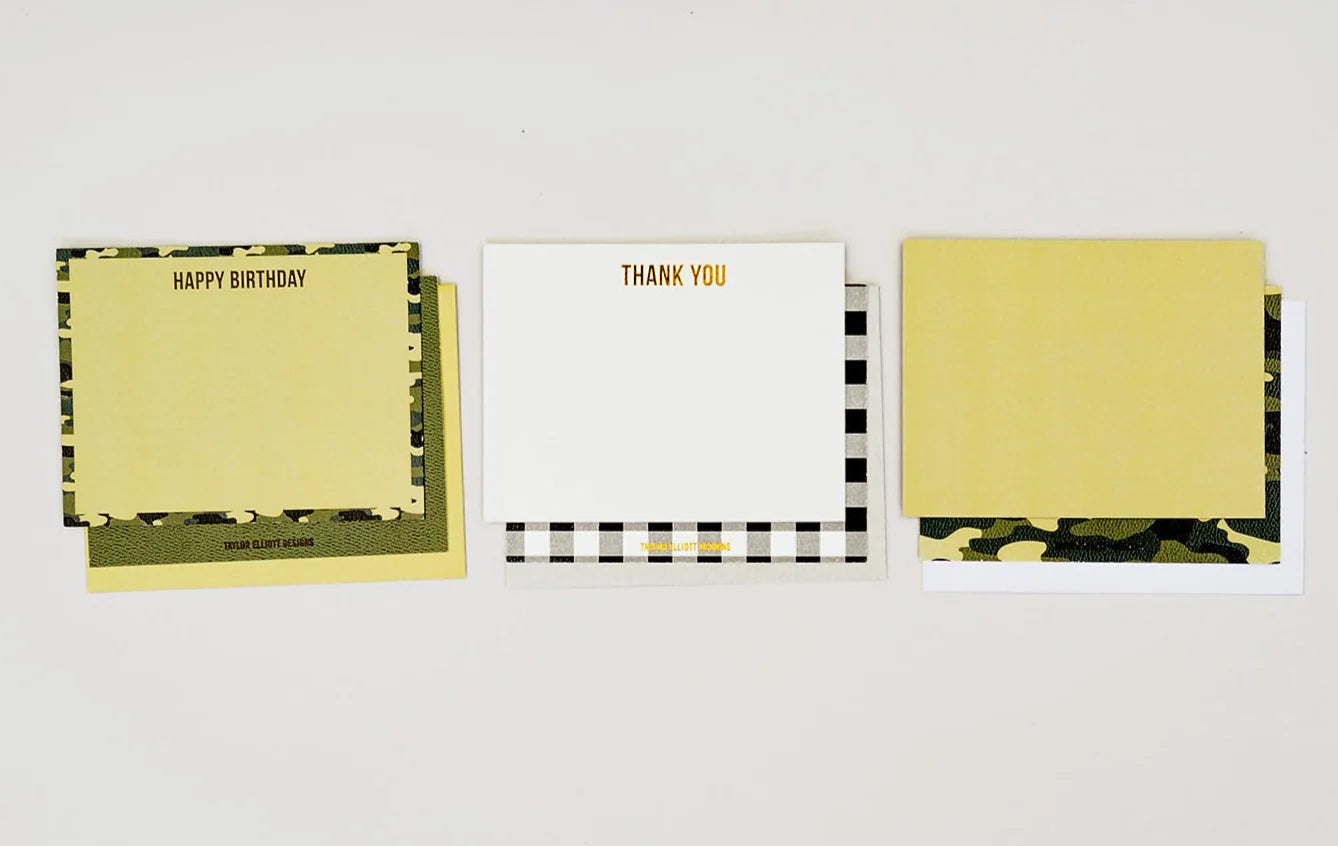 Taylor Elliott Designs Camo and Gingham Boxed Note Cards
