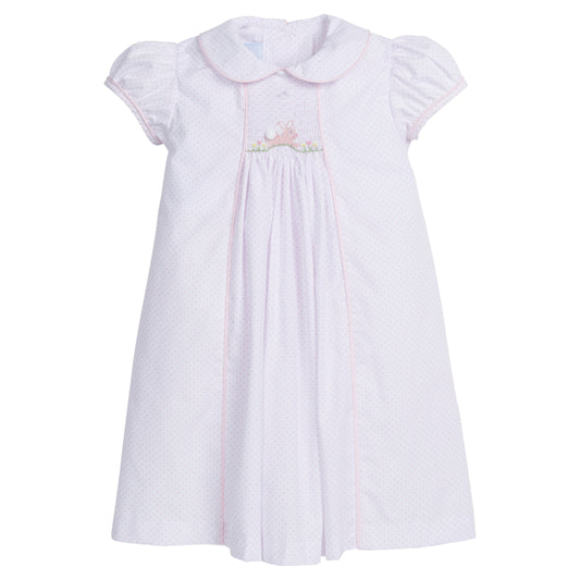 Little English Chest Smocked Dress- Pink Bunny