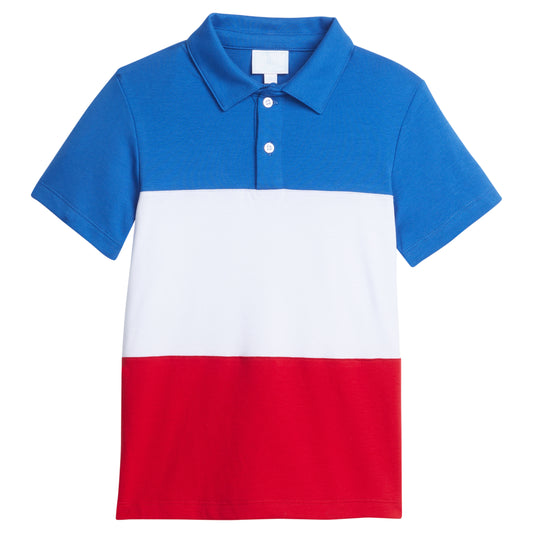 Little English Color Block Short Sleeve Polo- Royal