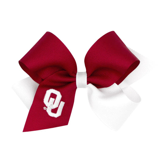 Wee Ones Medium Two Tone Collegiate Embroidered Grosgrain Hair Bow- OU