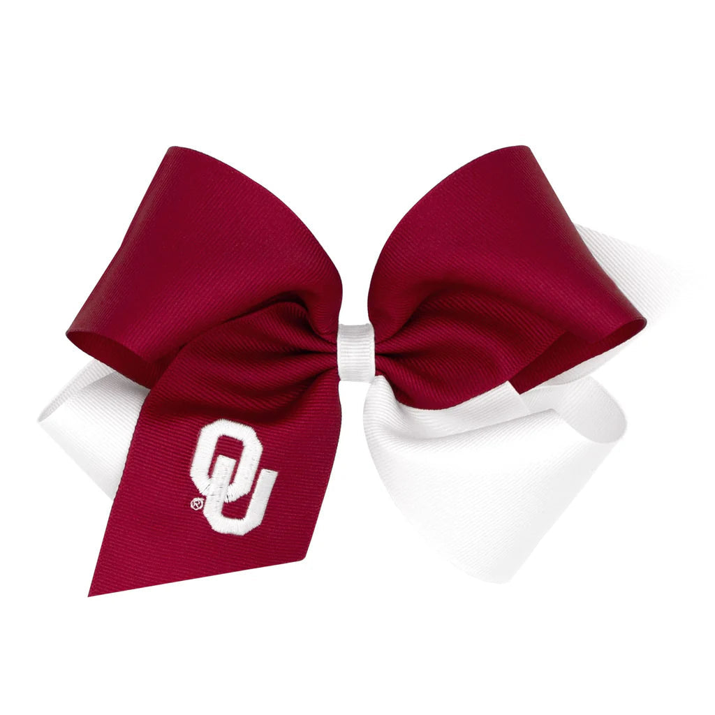 Wee Ones King Two Tone Collegiate Embroidered Grosgrain Hair Bow- OU
