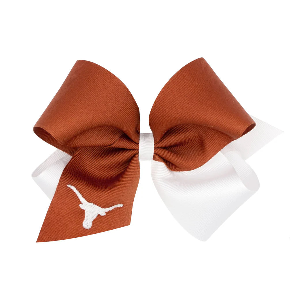 Wee Ones King Two Tone Collegiate Embroidered Grosgrain Hair Bow- Texas
