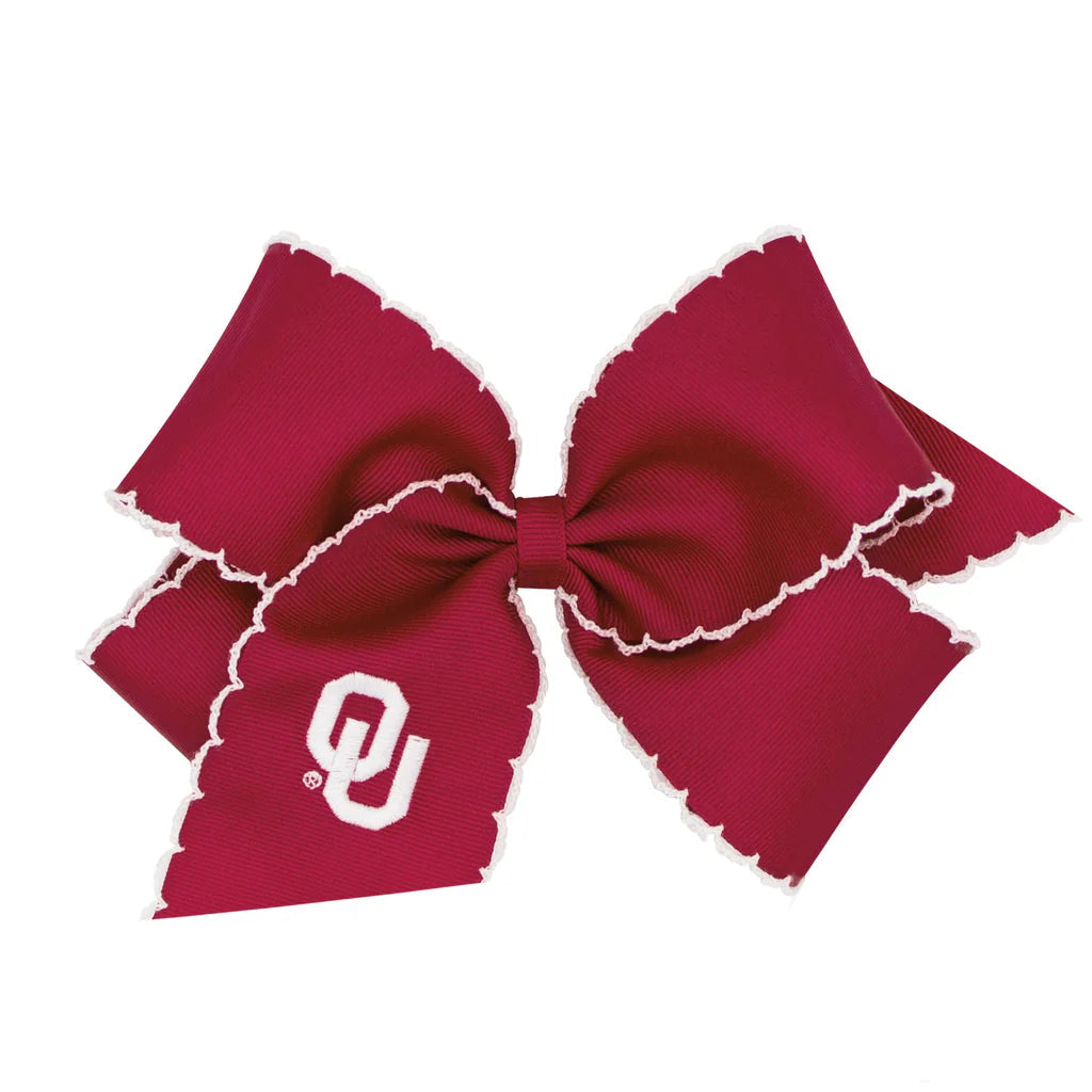Wee Ones King Grosgrain Collegiate Embroidered Moonstitch Hair Bow- OU
