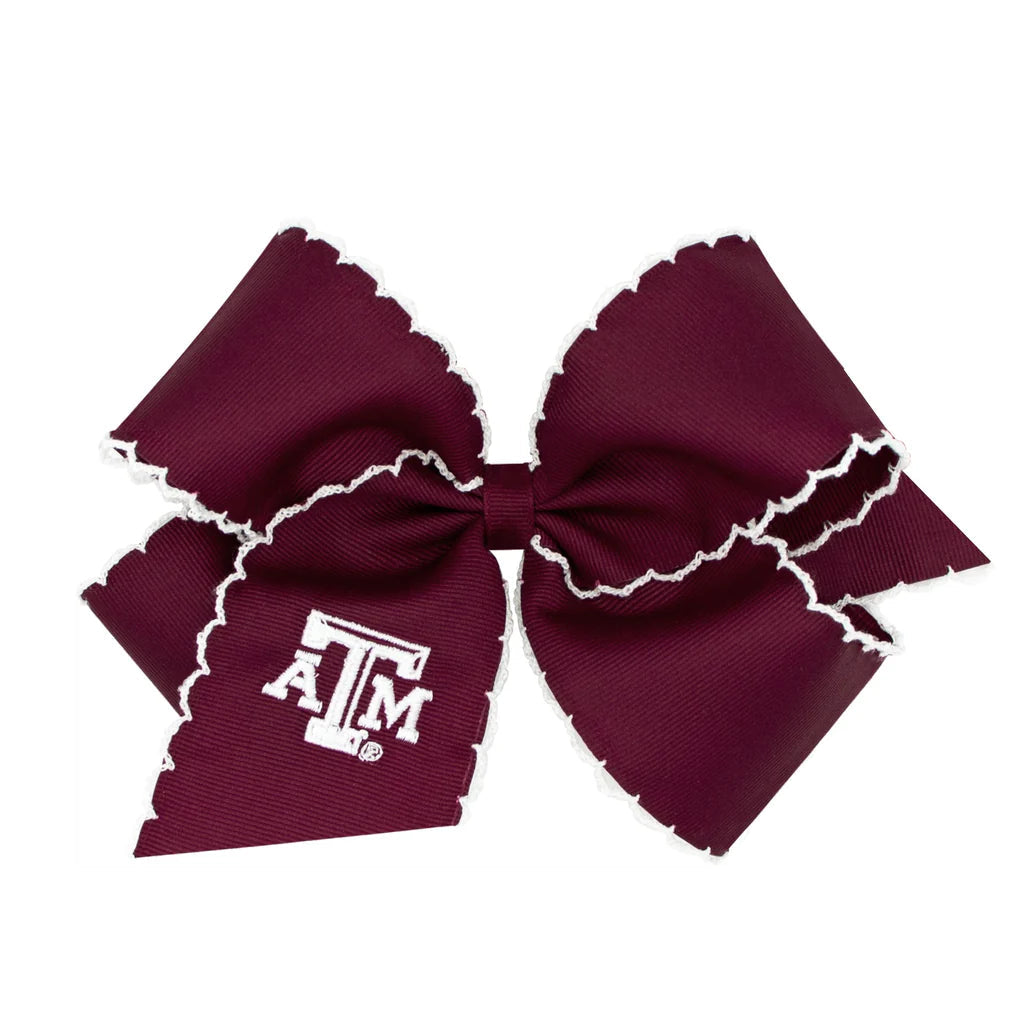 Wee Ones King Grosgrain Collegiate Embroidered Moonstitch Hair Bow- Texas A&M