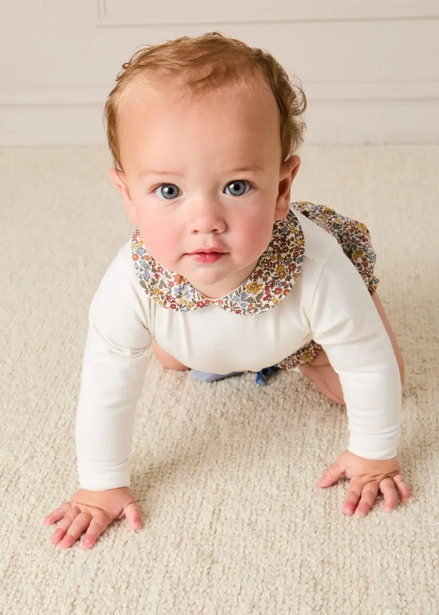 Pepa London Marianne Floral Collar Long Sleeve Bodysuit in Toffee Made with Liberty Fabric