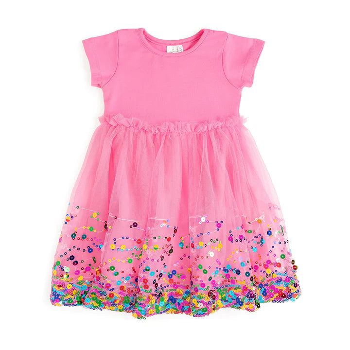 Sweet Wink Raspberry Confetti Short Sleeve Tutu Dress