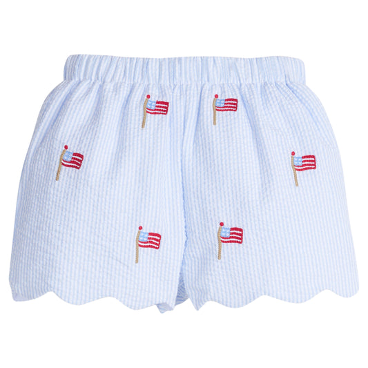 Little English Embroidered Scallop Short- Flags