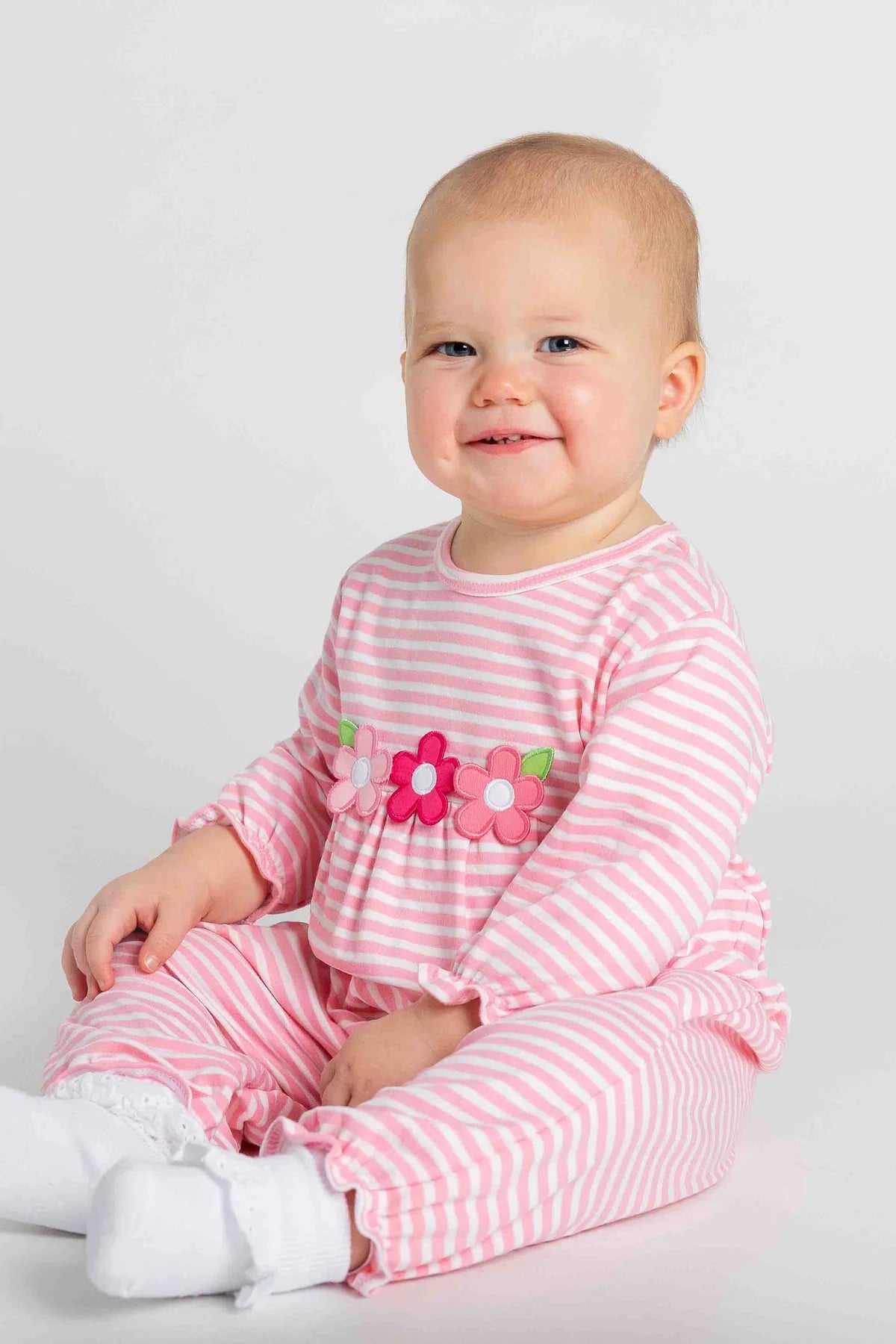 Stripe Knit Longall With Flowers