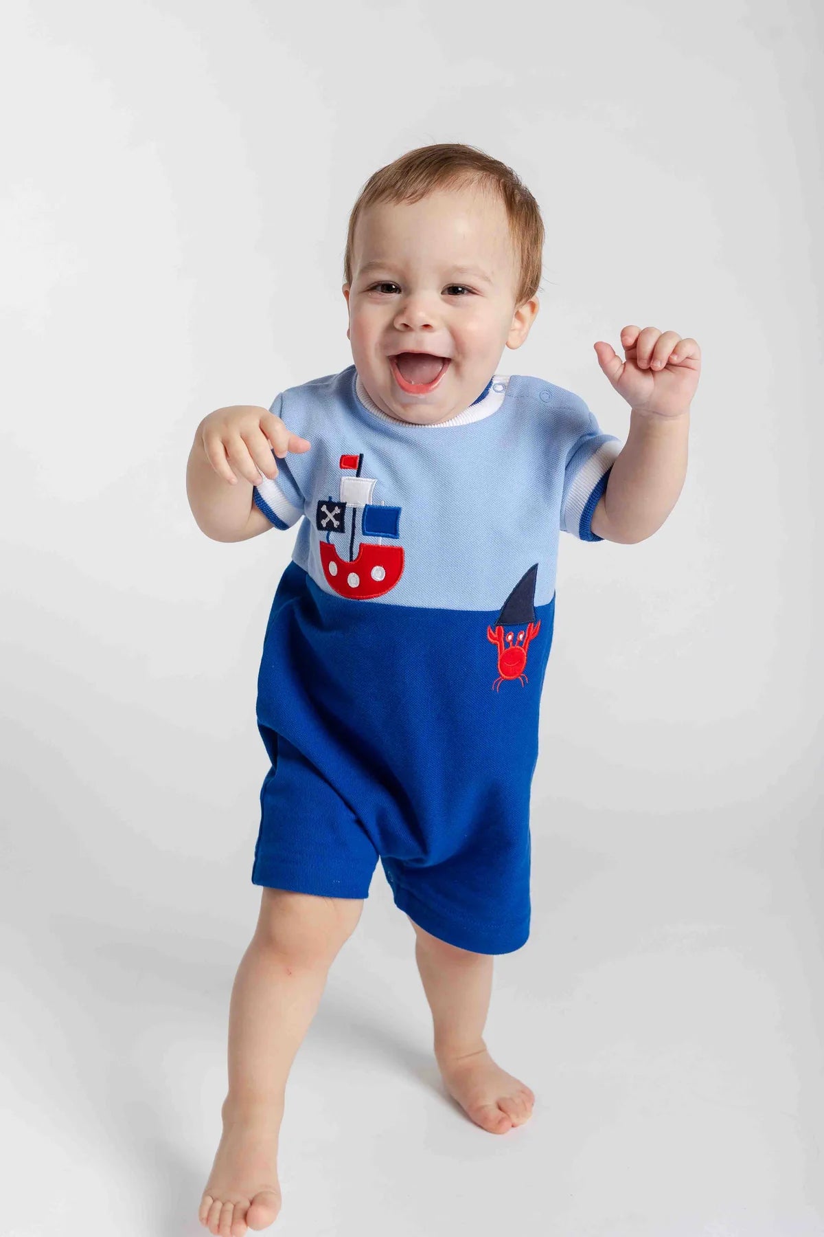 Knit Shortall With Pirate Ship and Crab