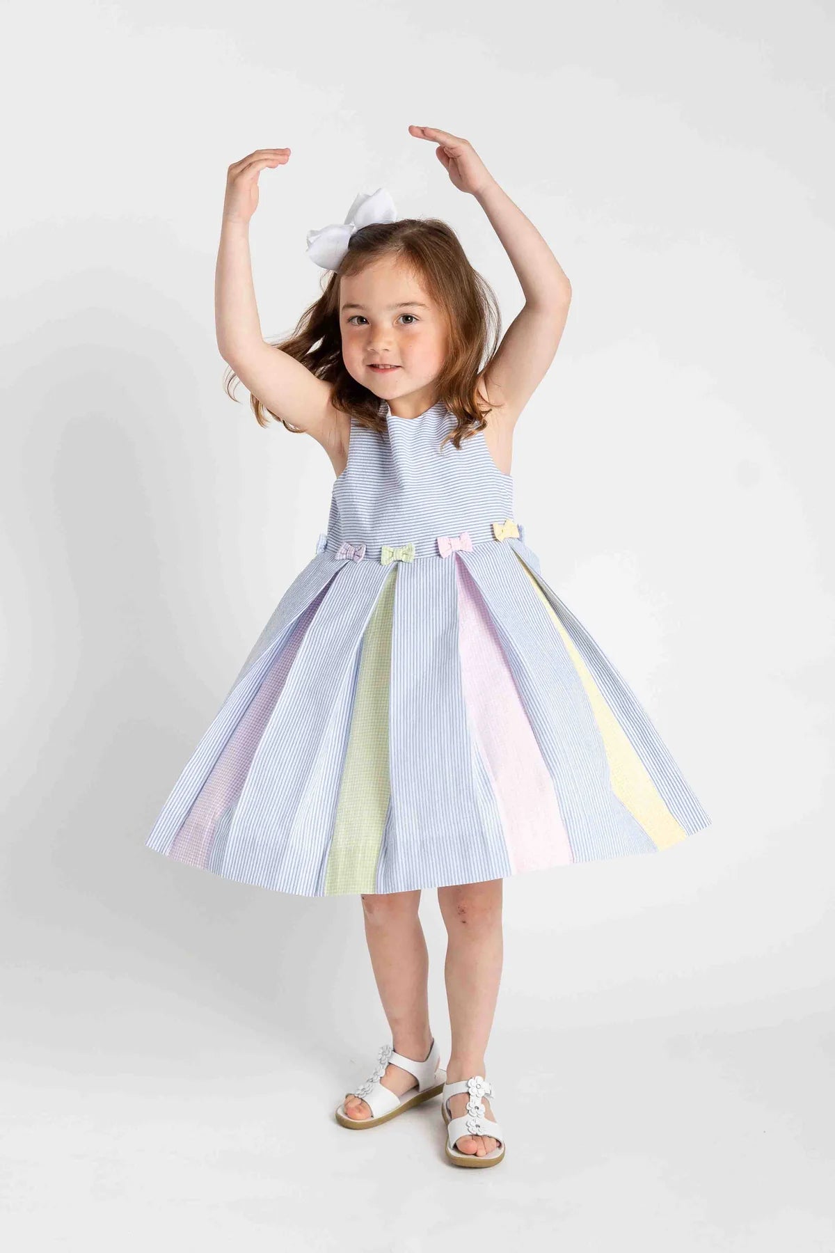 Multicolor Seersucker Pleated Dress