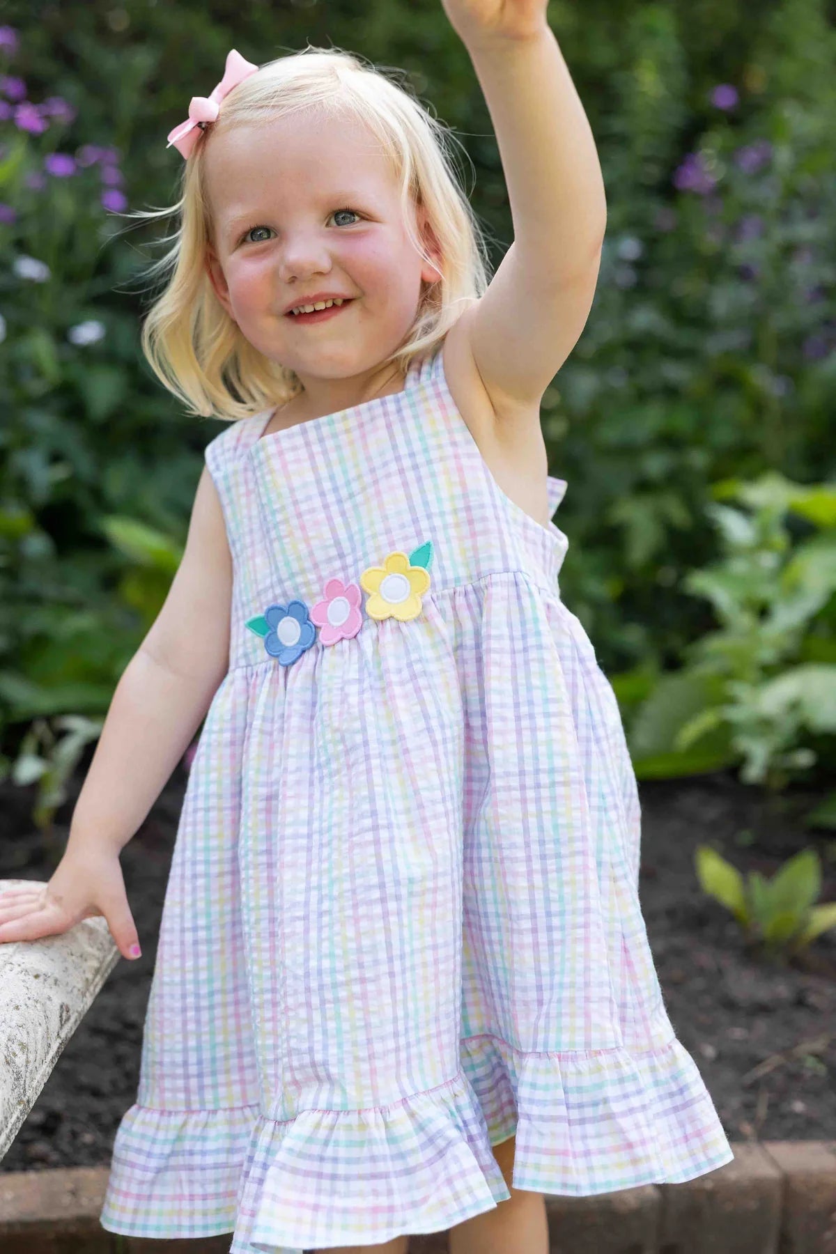 Plaid Seersucker Dress With Flowers