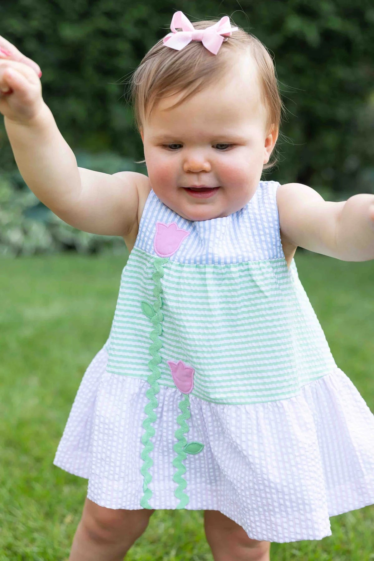 Seersucker Romper With Tulips