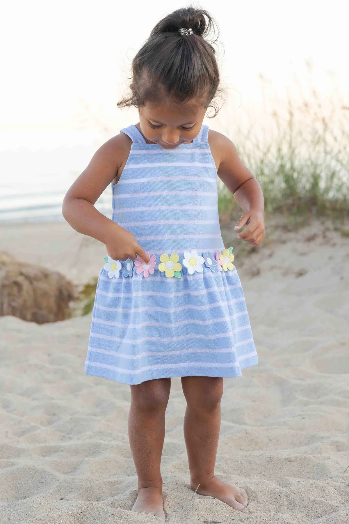 Stripe Knit Dress With Multicolor Flowers