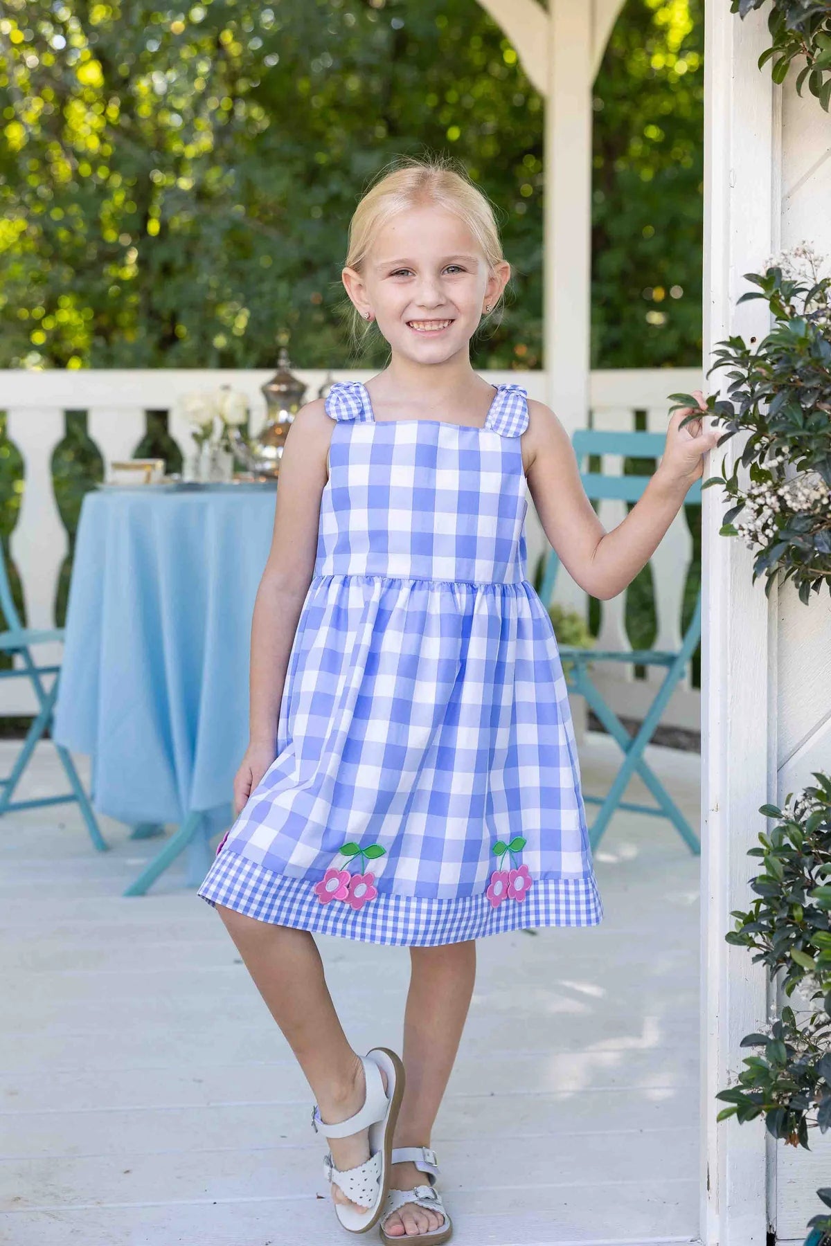 Gingham Dress With Flower Cherries