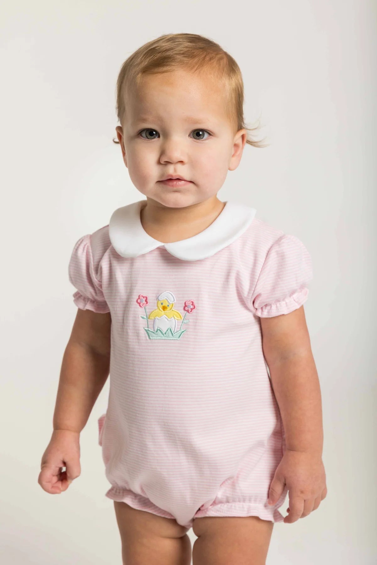 Stripe Knit Romper With Flowers and Chick