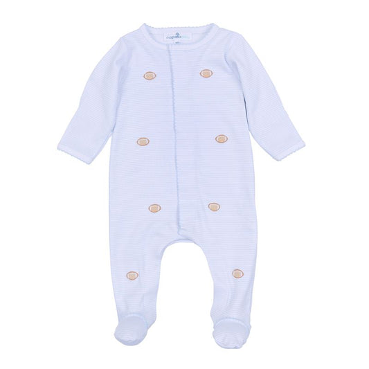Magnolia Baby Touchdown Cutie Embroidered Footie- Light Blue