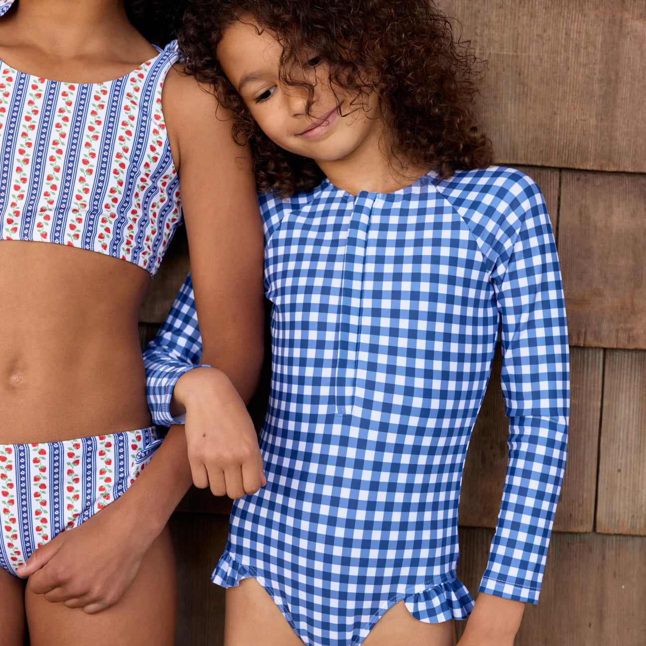 Navy Picnic Gingham Front Zip Rashguard One Piece