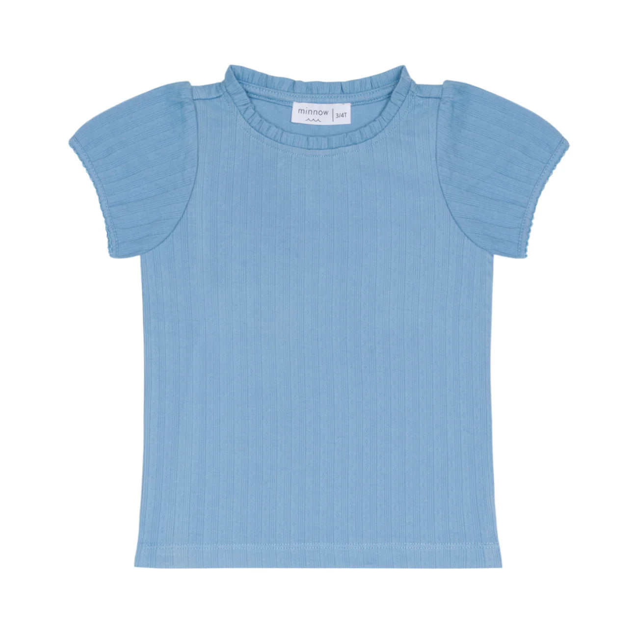 Minnow Dusk Blue Puff Sleeve Pointelle Shirt