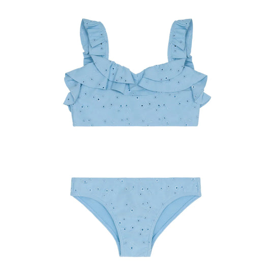 Minnow Dusk Blue Eyelet V-Neck Ruffle Bikini