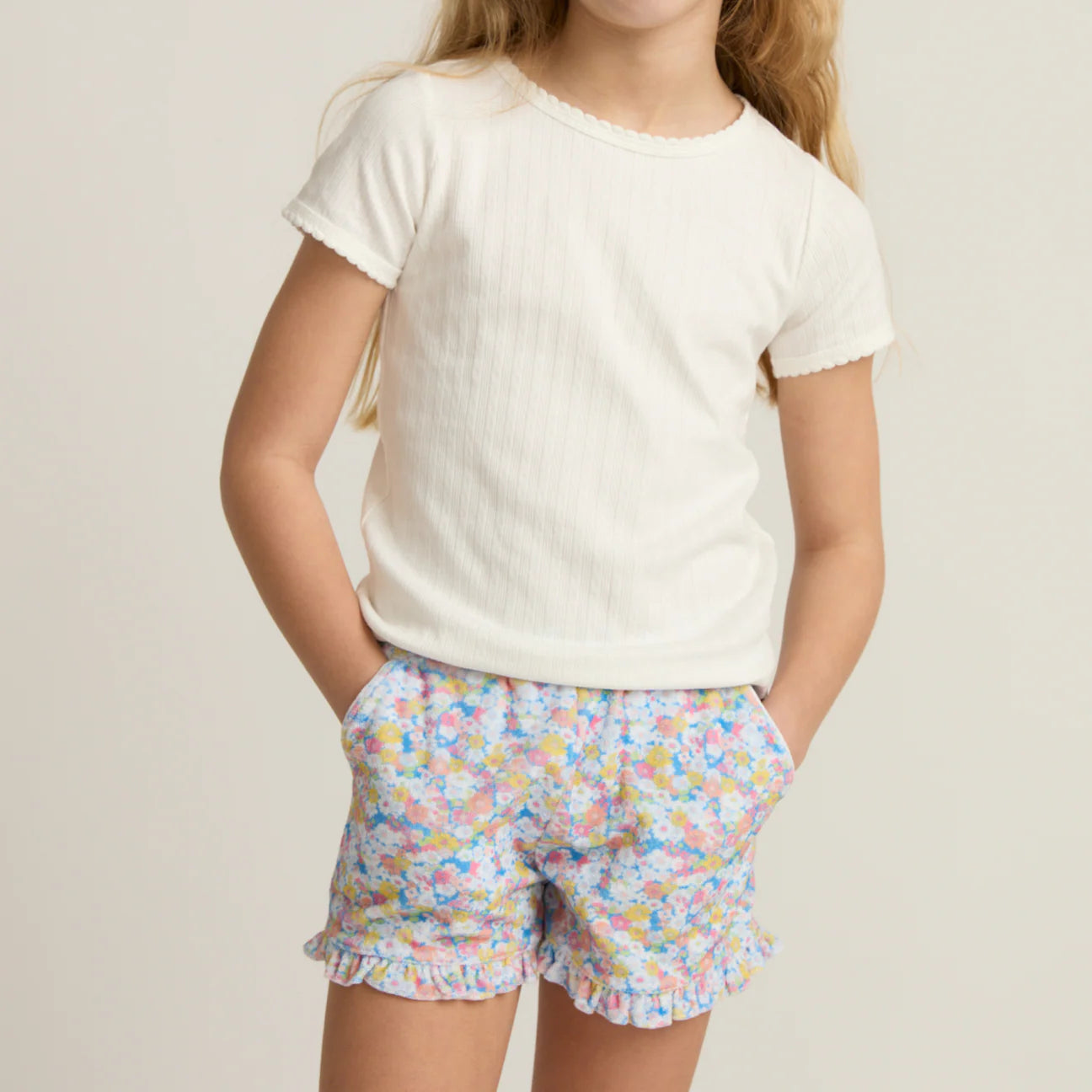 Minnow Jasmine Blossom French Terry Ruffle Shorts