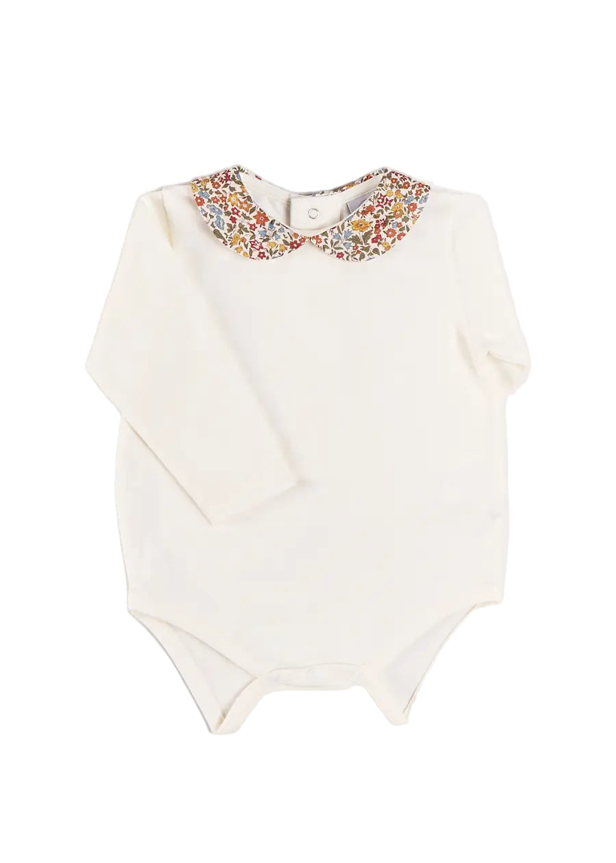 Pepa London Marianne Floral Collar Long Sleeve Bodysuit in Toffee Made with Liberty Fabric