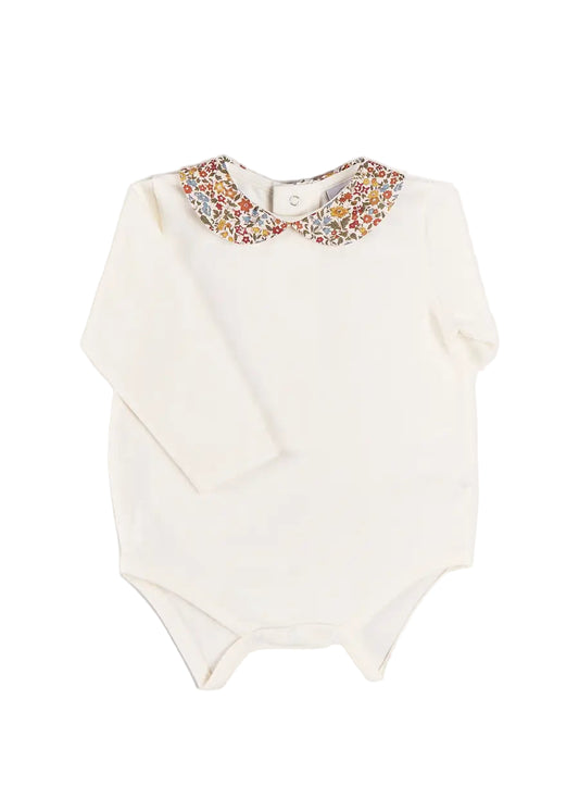 Pepa London Marianne Floral Collar Long Sleeve Bodysuit in Toffee Made with Liberty Fabric